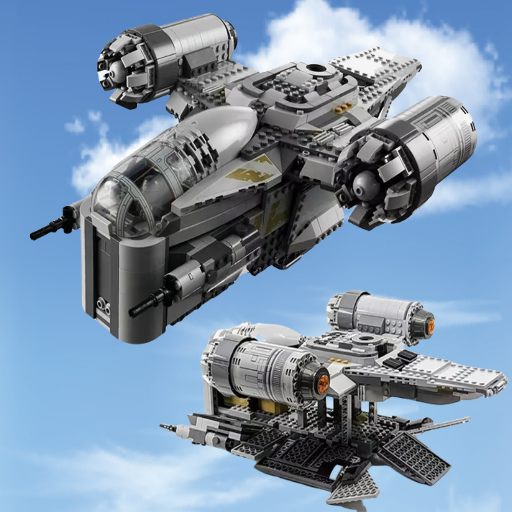 Nova nave espacial criativa de alta tecnologia starship lutador mandaloriano navalha crista modelo de nave espacial brinquedo blocos de construção para crianças adulto