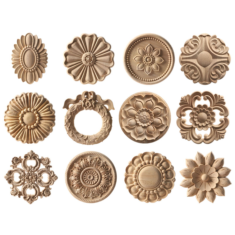 Appliques en bois sculpté pour meubles, armoire, cadre non peint, moulures en bois, décalcomanie, décoration de la maison