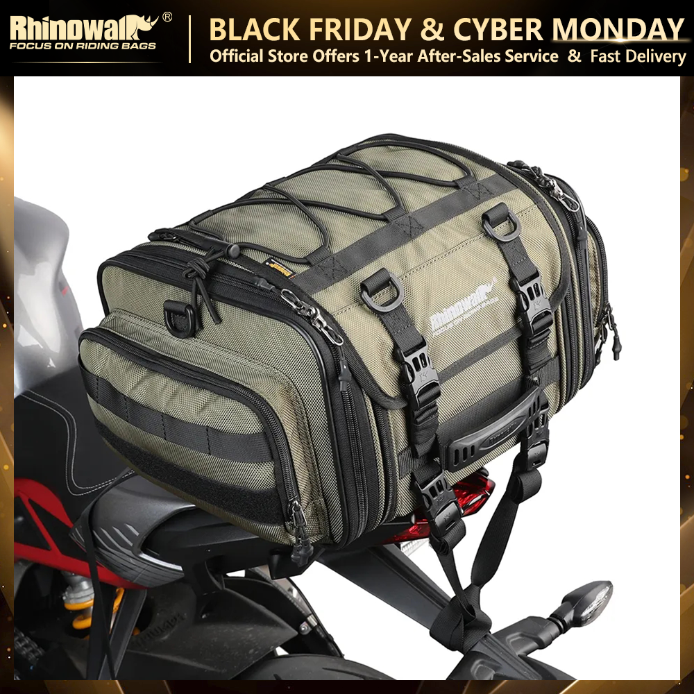 Bolsa de motocicleta Rhinowalk 19L-26L/40l-60L, bolsa trasera de PVC impermeable, equipaje para sillín, bolsa de alforja para asiento trasero expandible de gran capacidad