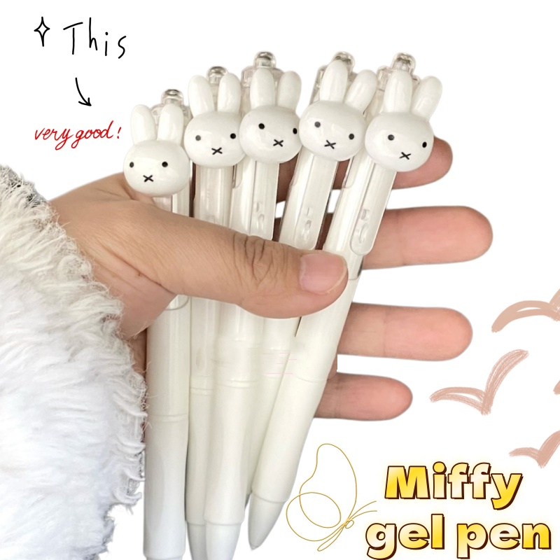 Cute Miffy Retractable Gel Pen, ST Nib 0.5mm, Aesthetic Quick-Dry Smooth Writing Pen for Studying, Large Capacity Ink Ballpoint