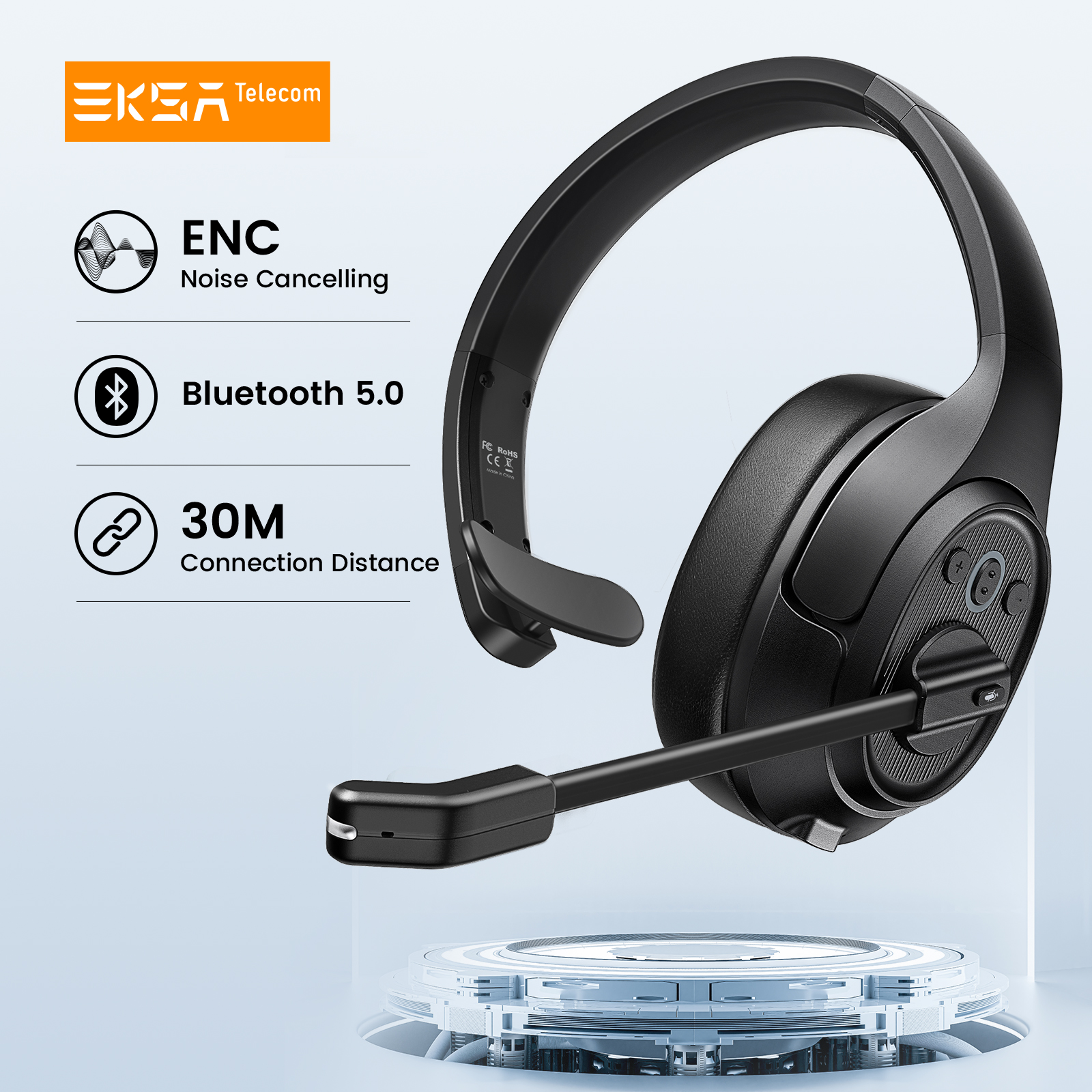 EKSA H1 Bluetooth 5.0 Headset Wireless Headphones With Mic Ai ENC Noise Cancelling Office Earphones For Driver Call Center Skype