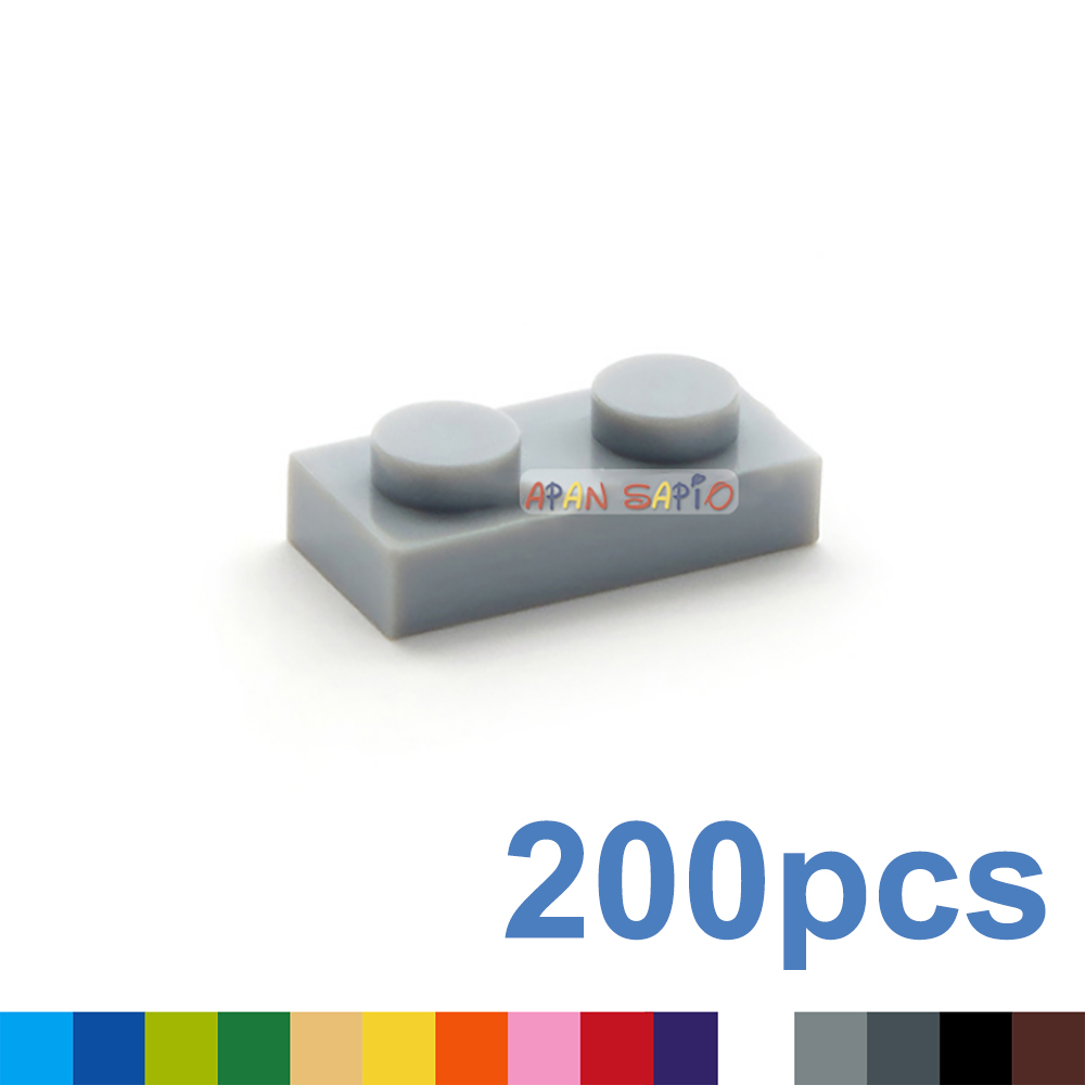 200 sztuk DIY klocki cienkie figurki cegły 1x2 kropki 12 kolorów edukacyjne kreatywny rozmiar kompatybilny z 3023 zabawkami dla dzieci