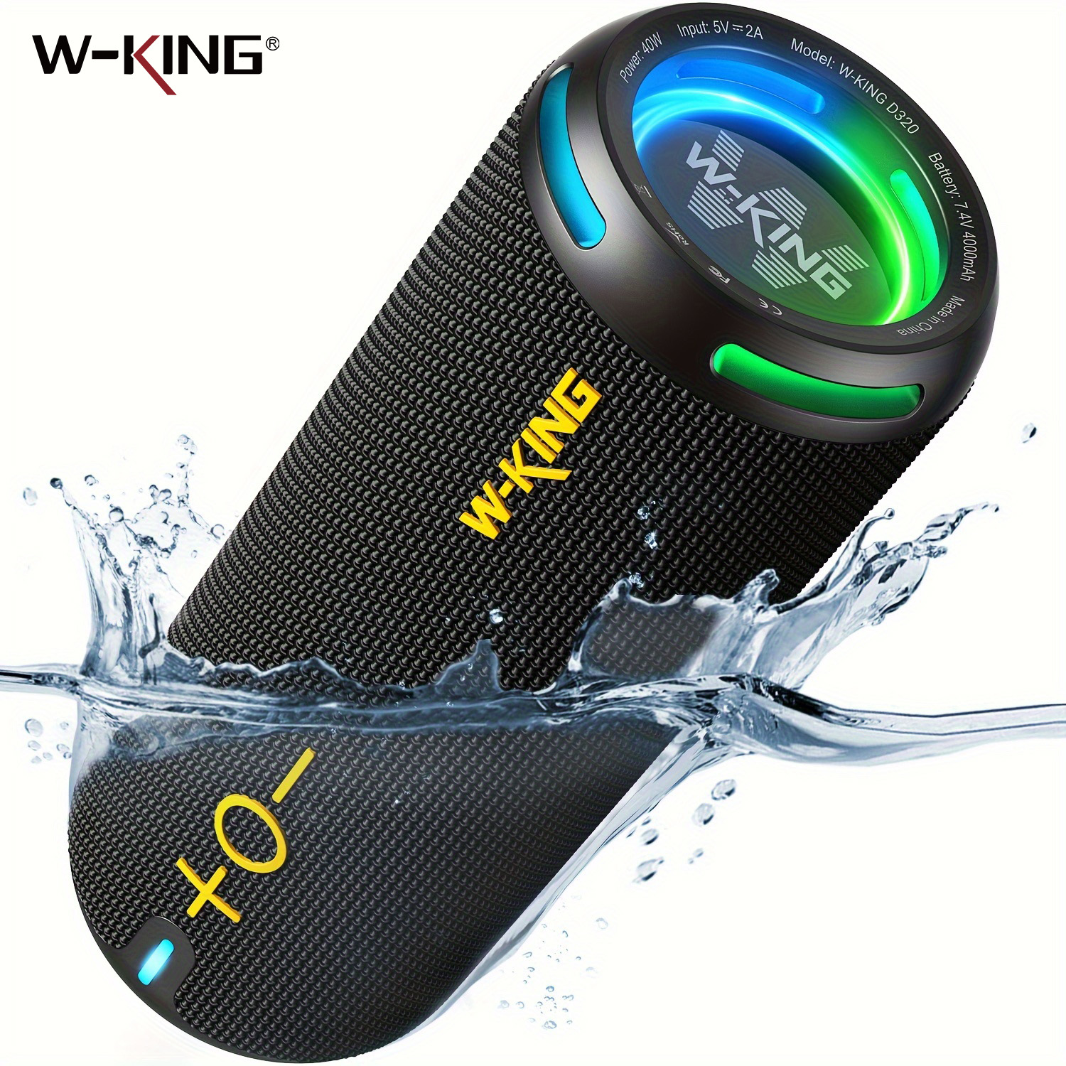 Портативная колонка W-KING D320 40W, водонепроницаемость IP67, управление через приложение, высококачественный звук, TF/AUX, динамическая подсветка для вечеринок, улицы, душа