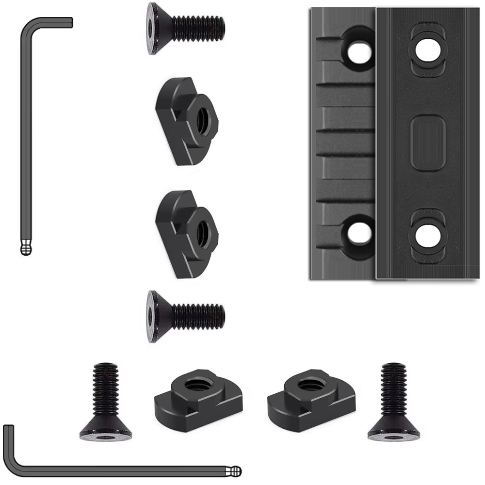 Juego de rieles de accesorios de aluminio Picatinny único, 5 ranuras con 4 tuercas en T y 4 tornillos, 2 llaves Allen - Negro - 2 piezas
