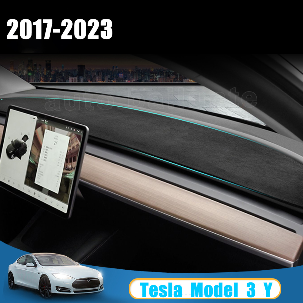 แผ่นรองคอนโซลหน้ารถยนต์ Tesla Model 3 Model Y 2017-2023 Juniper 2025 2026 ทำจากผ้าหนังกลับ ป้องกันแสงแดดและรังสียูวี อุปกรณ์เสริม