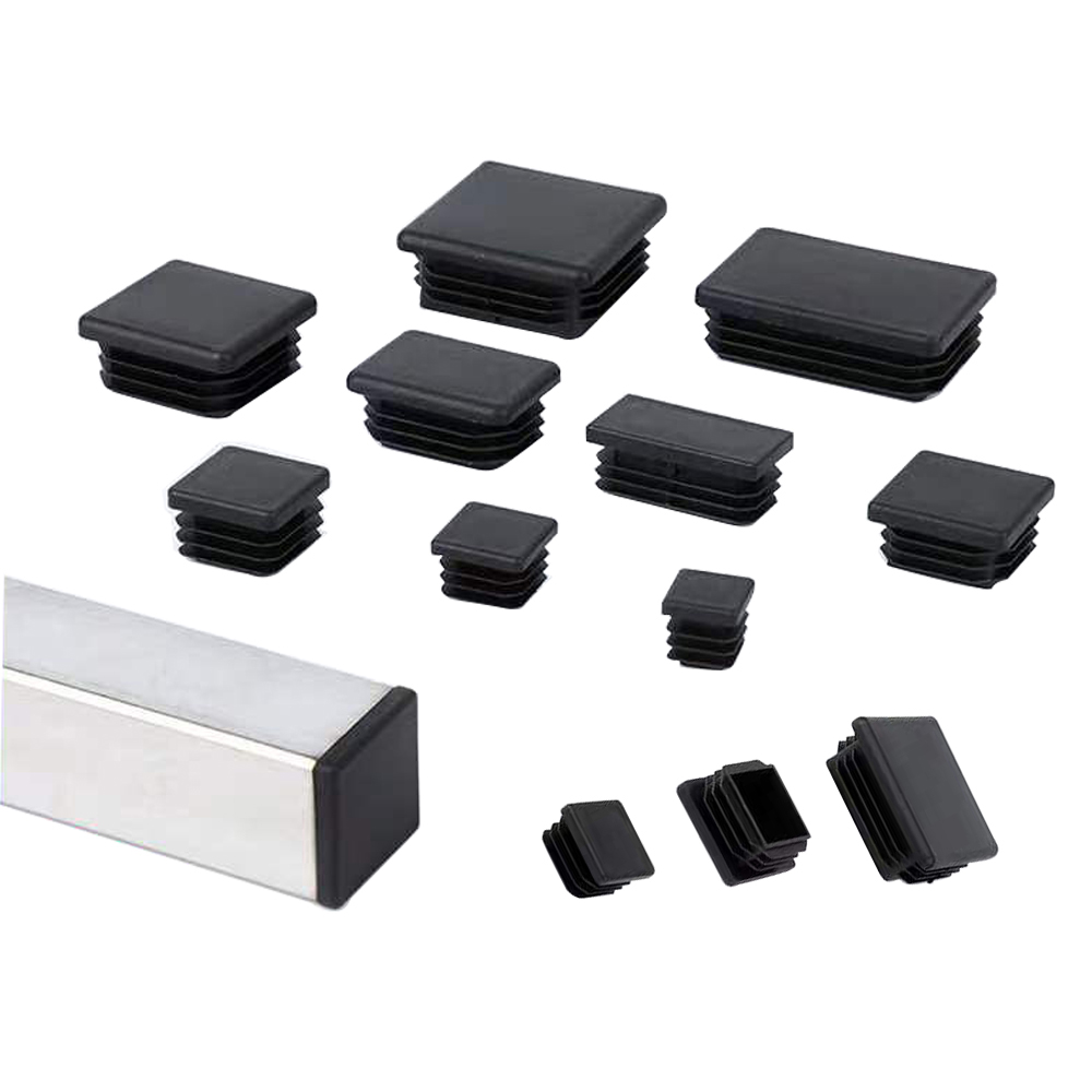 2/4/10Pcs Black Rectangle Plastic Pipe Plug 10x20mm-60x100mm Blanking End Cap Tube Inserts Plug Bung For Steel Furniture Leg