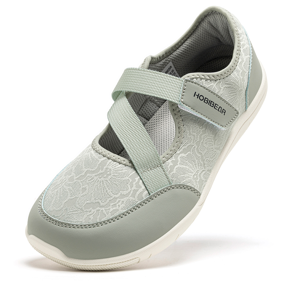 HOBIBEAR Zapatos Planos Mary Jane de Ancho Amplio para Mujer, Zapatos de Ballet Descalzos, Ajustables con Cierre de Velcro, Ligeros, con Suela Plana