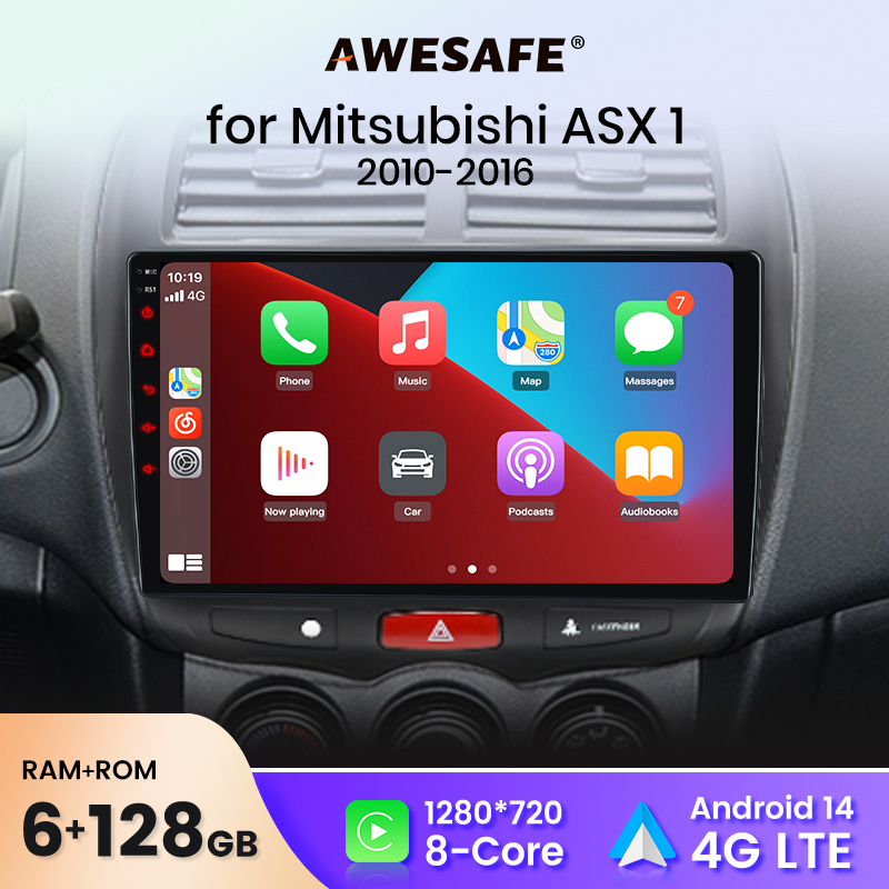 AWESAFE Bezprzewodowe Radio Samochodowe CarPlay Android Auto do Mitsubishi ASX 2010-2016, Inteligentne Systemy Samochodowe, BT FM RDS, Plug & Play, Sterowanie Kierownicą (SWC), Wysyłka z Wielkiej Brytanii