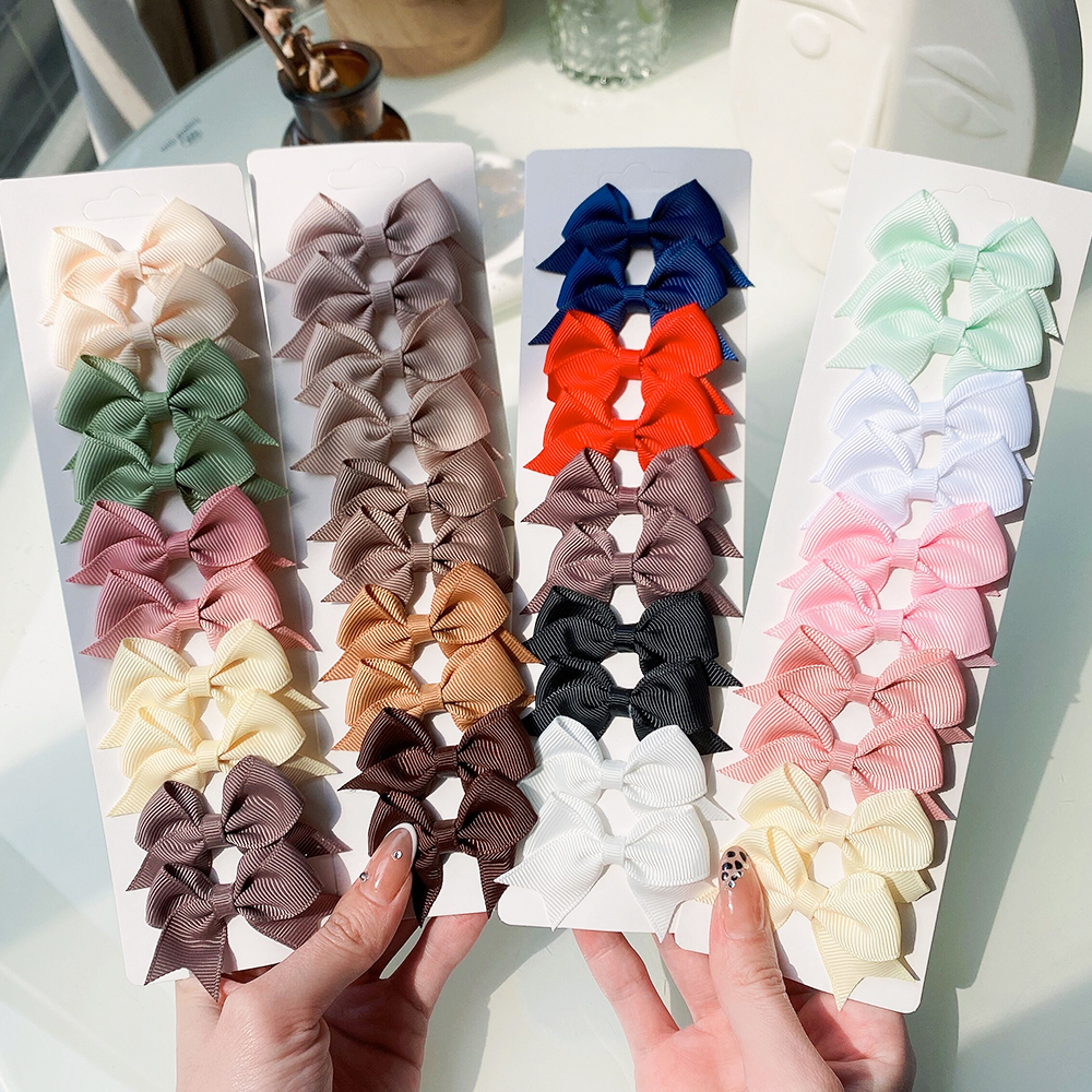 10 sztuk/zestaw nowa solidna wstążka Bowknot spinki do włosów dla śliczne dziewczynek ręcznie robione kokardki szpilka Barrettes nakrycia głowy dziecięce akcesoria do włosów