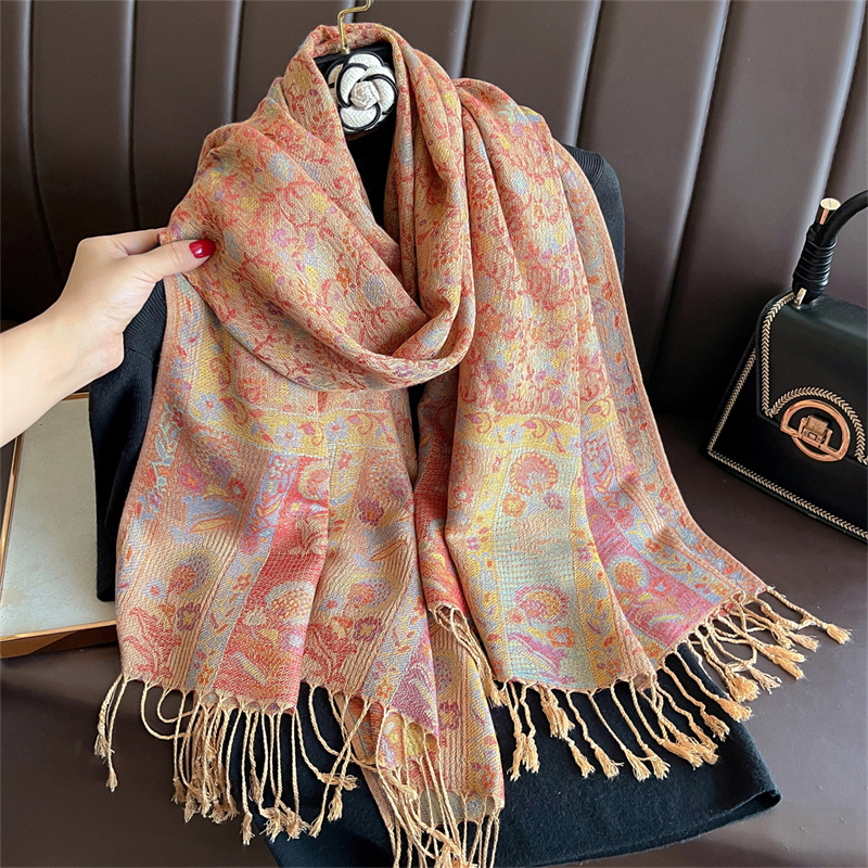 Foulards d'hiver en cachemire brodés de luxe pour femmes, paréo, Cape chaude, Modal musulman, Hijabs, châle épais, Poncho élégant pour dames