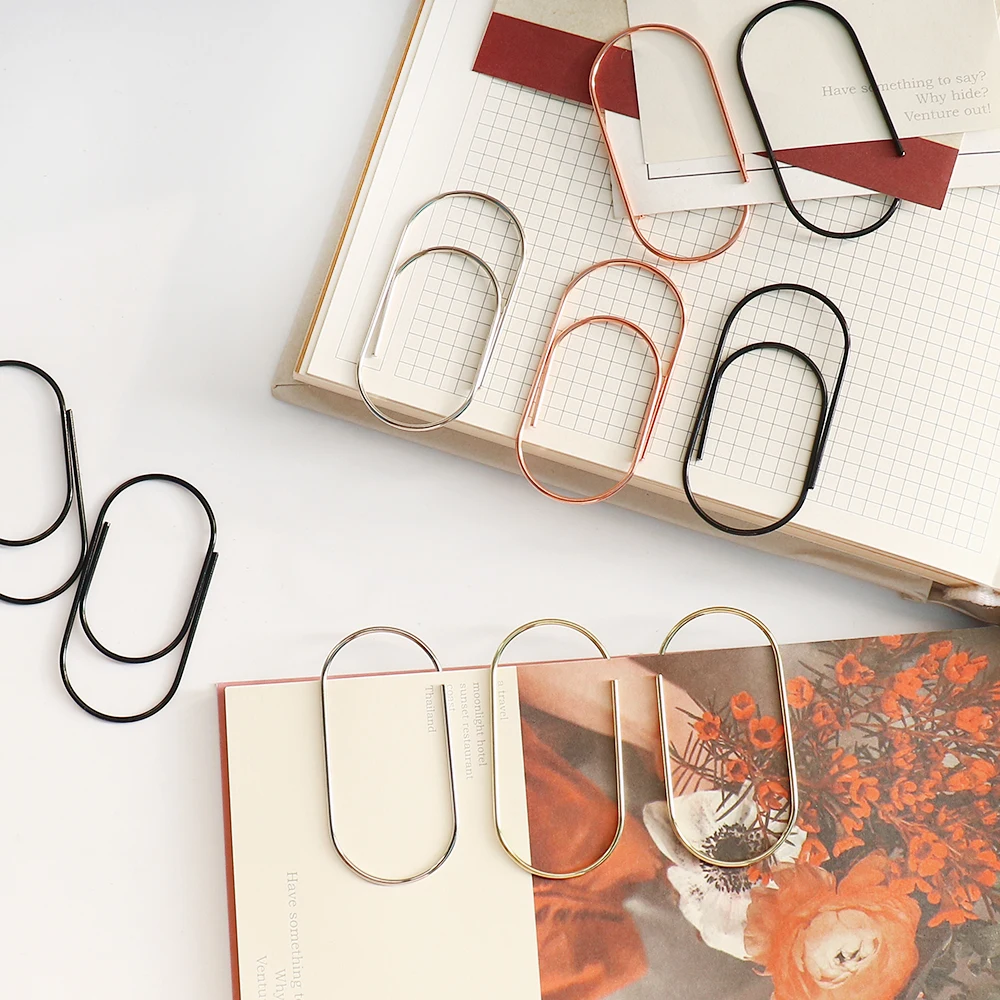 50/30pcs Mini Metal Paper Clip Gold Ellipse Shape Clip Bookmark Binder Invoice PaperClips Office Supplies Student Stationery