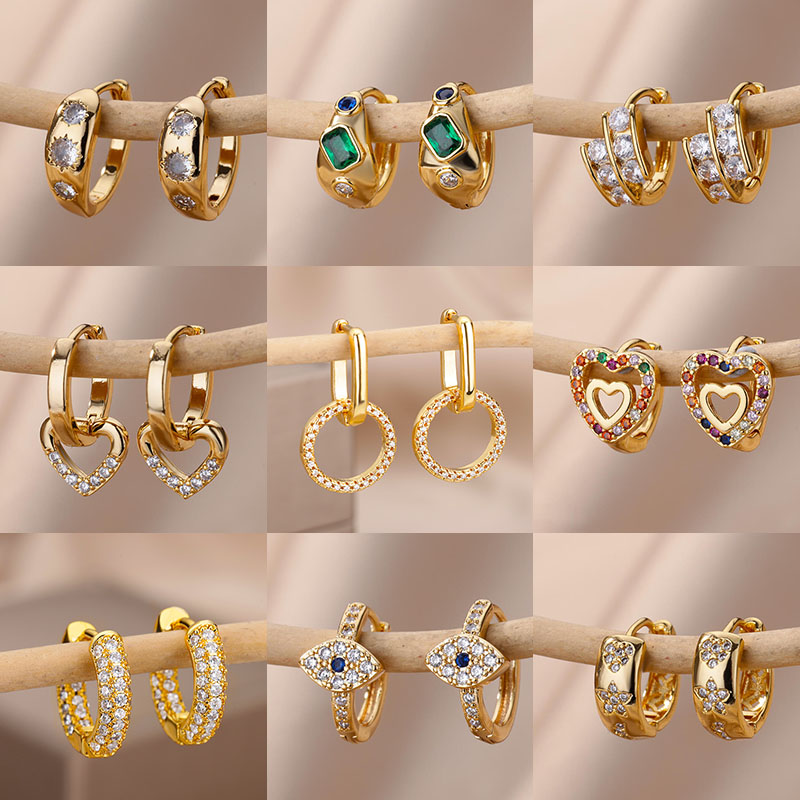 Mode Zircon cercle goutte boucle d'oreille pour femmes en acier inoxydable couleur or rond pendentif balancent boucle d'oreille Bijoux cadeau Brincos Bijoux