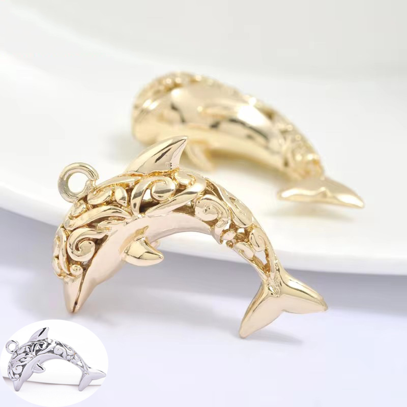 (678) 6PCS 30x20MM 24K Goud Kleur Messing Dolfijn Bedels Hangers Hoge Kwaliteit Diy Sieraden Accessoires