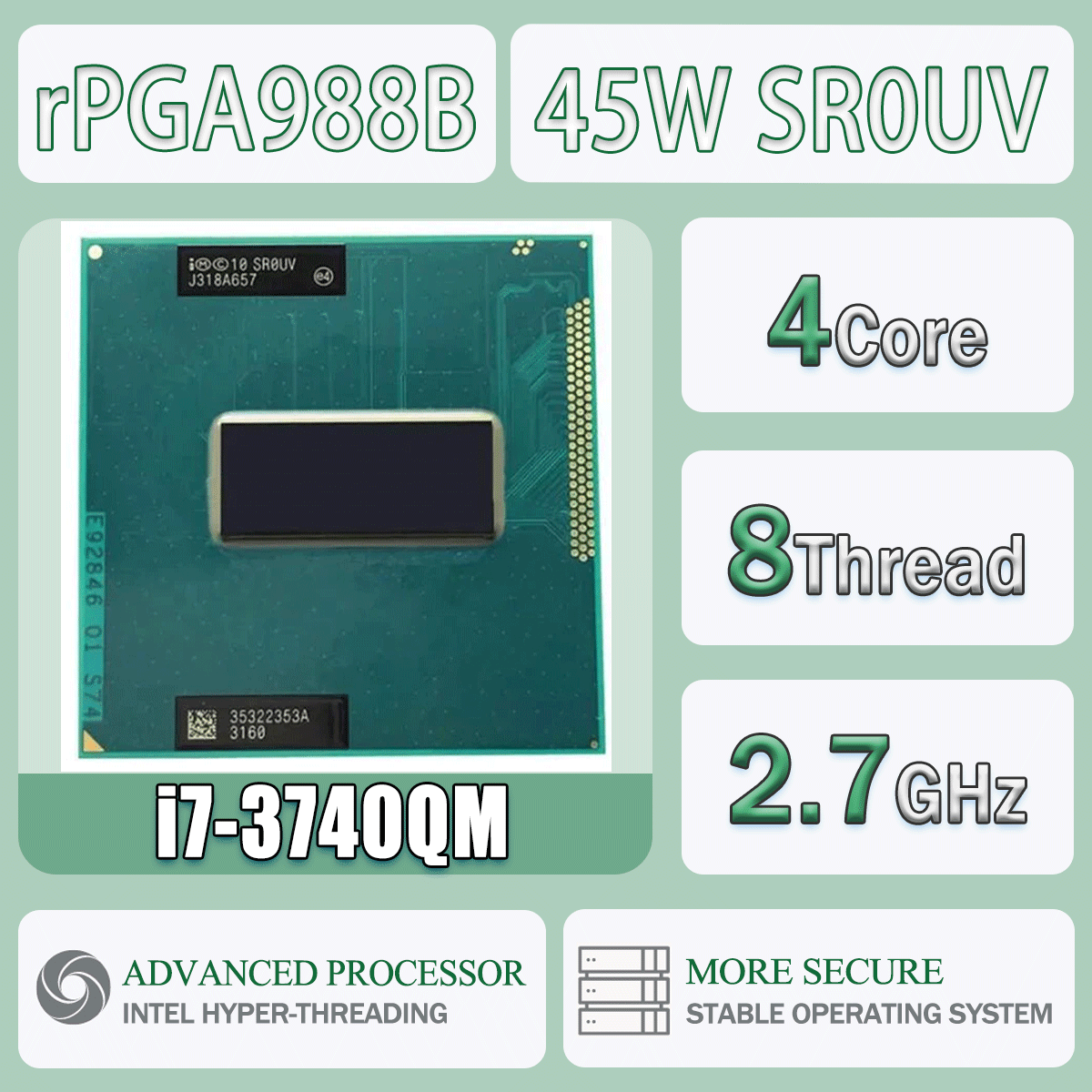 Procesor Intel Core I7-3740QM SR0UV 2.7GHz 4 rdzenie 8 wątków 45W I7 3740QM CPU do komputera serwerowego Socket G2 / RPGA988B