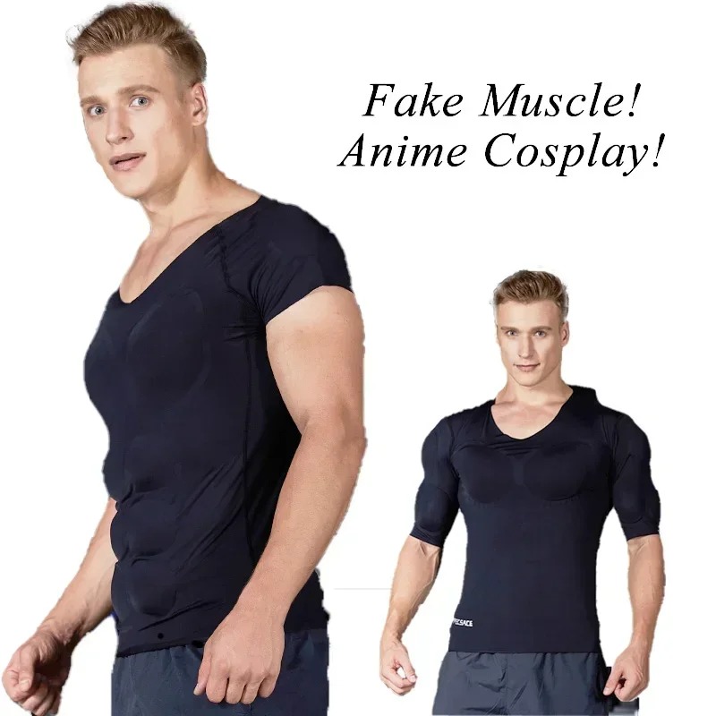 Męska koszulka 3D z sztucznymi mięśniami, cosplay, na ramiona, klatkę piersiową, bielizna, na imprezę, modelująca sylwetkę, niewidoczna podkładka na brzuch, gorset, top, podkoszulki.
