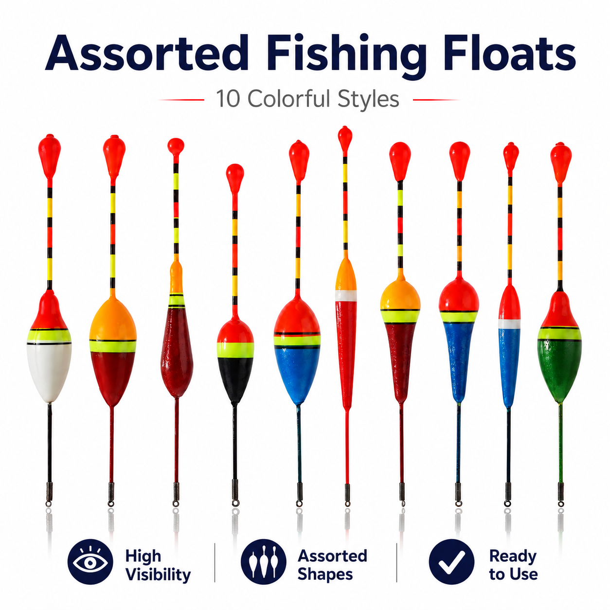 10pcs Fishing Floats Bobbers Set High Visibility Assorted Sizes Spring Eyelet Slip Float for Lake River Pond Freshwater Fishing