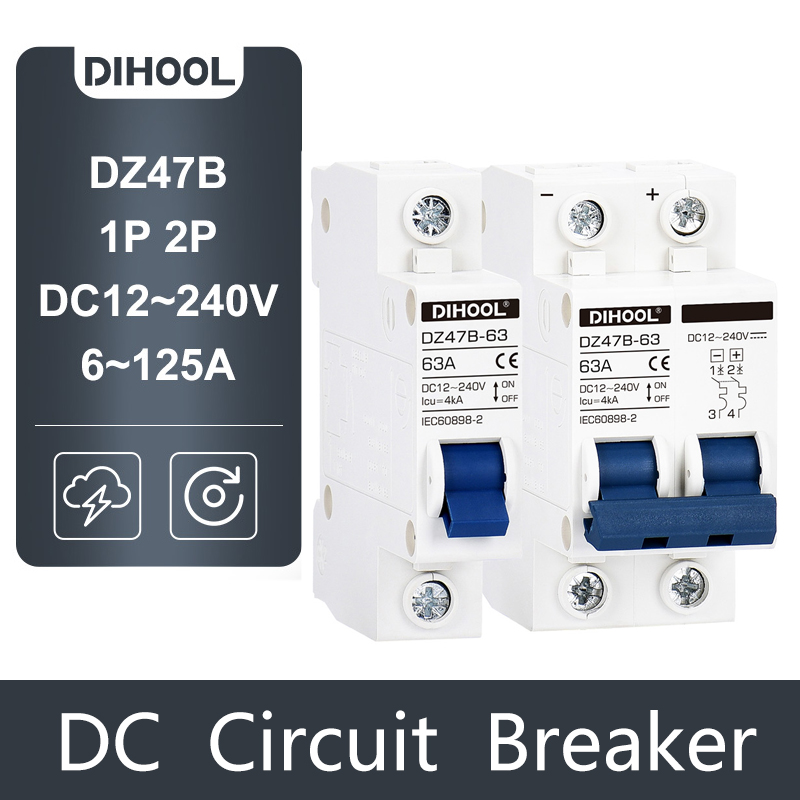 DC 12V 24V 48V 72V MCB Mini wyłącznik automatyczny 16A 25A 32A 63A 100A 125A PV DC Dodatni i ujemny wyłącznik powietrzny zabezpieczający