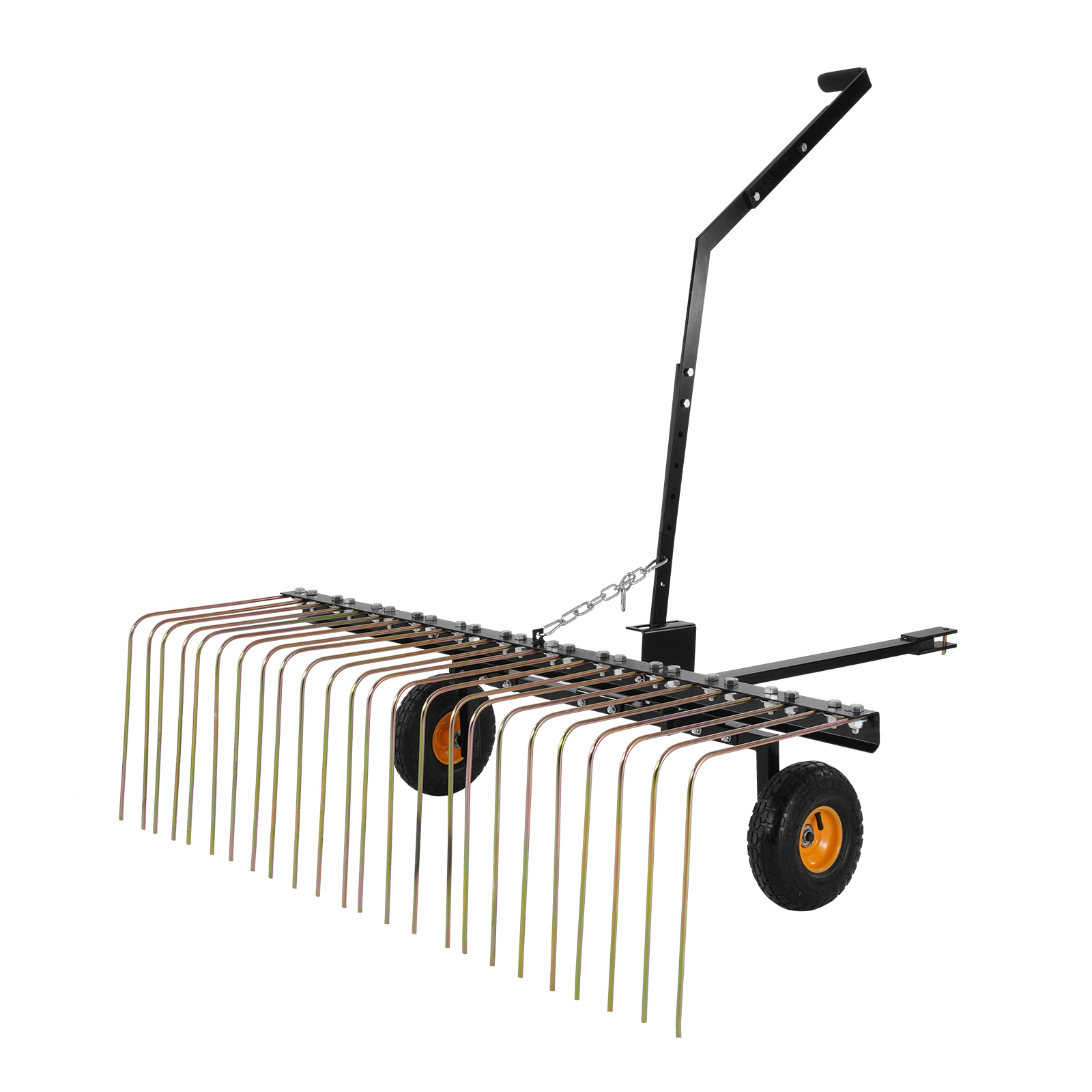 SucceBuy Alat Penggaruk Rumput Dorong 60 inci dengan 24 Gigi Baja, Alat Penggaruk Rumput untuk ATV/Mower, Alat Penggaruk Rumput Dorong