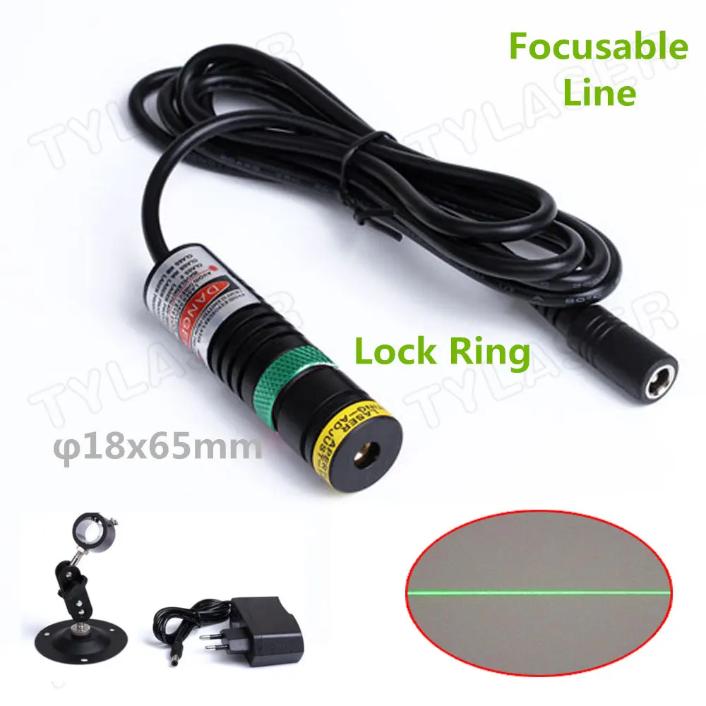 Focusable D18x65mm 520nm 10mw 20mw 30mw 50mw 100mw Moduł lasera z zieloną linią (BEZPŁATNY z adapterem UE) do pozycjonowania cięcia