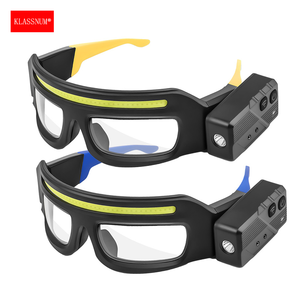 KLASSNUM, gafas transparentes con faro para hombre, gafas con Sensor de onda, Control de luz LED, gafas de visión nocturna para reparación de pesca en ciclismo