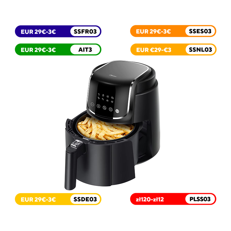Midea Air Fryer Airfryer Heteluchtfriteuse 4l, Olievrije Airfryer 1500W, 8 Kookmodi, 35-200 ° C, Bakken, Roosteren, Grillen, Ontdooien, Schudden Alarm,