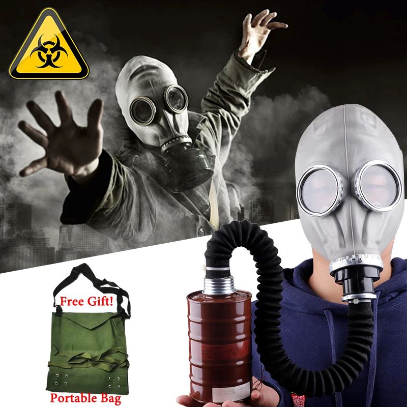 Gray/Black Natural Rubber Full Face Gas Mask Chemical Respirator Ghost Mask With Hose Filter For Painting Spraying Pesticide CS