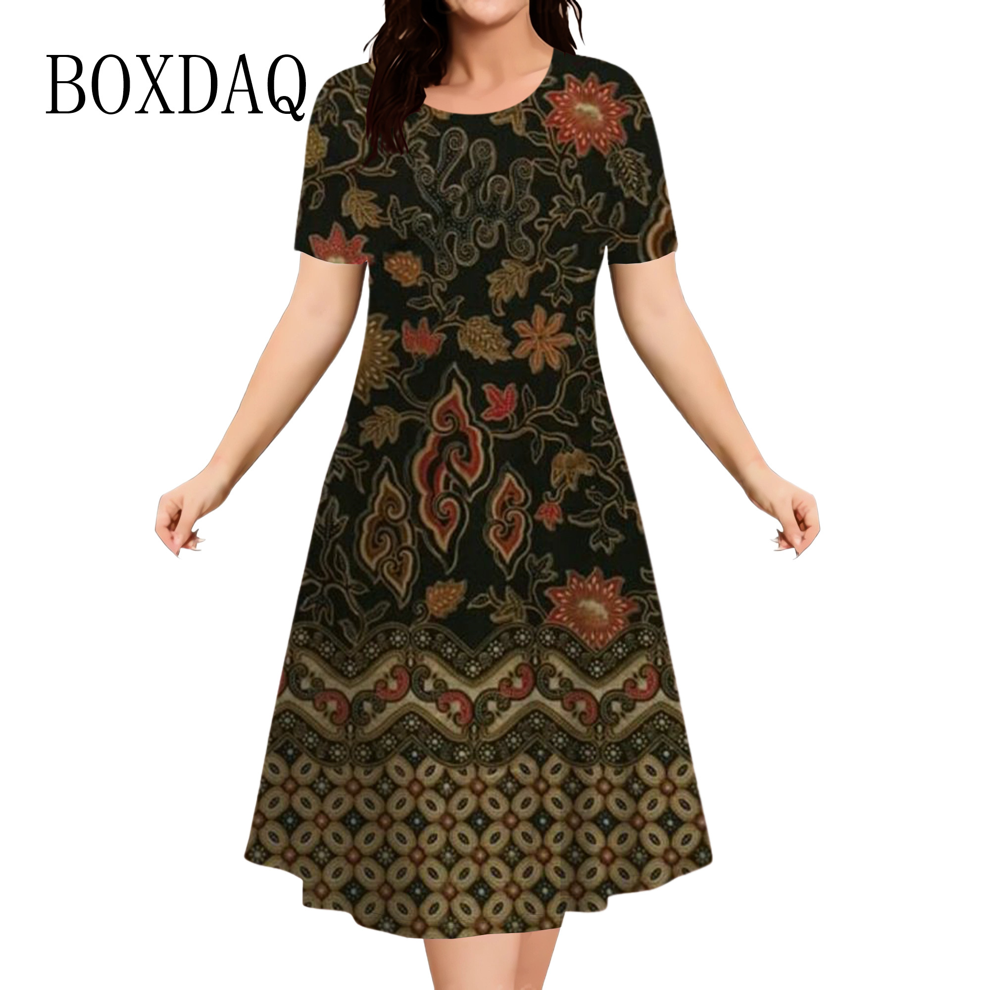 Vintage Ethnic 3D Print Dresses Summer Women O-Neck Short Sleeve Casual Loose A-Line Dress  Fashion Plus Size 6XL Retro Clothes