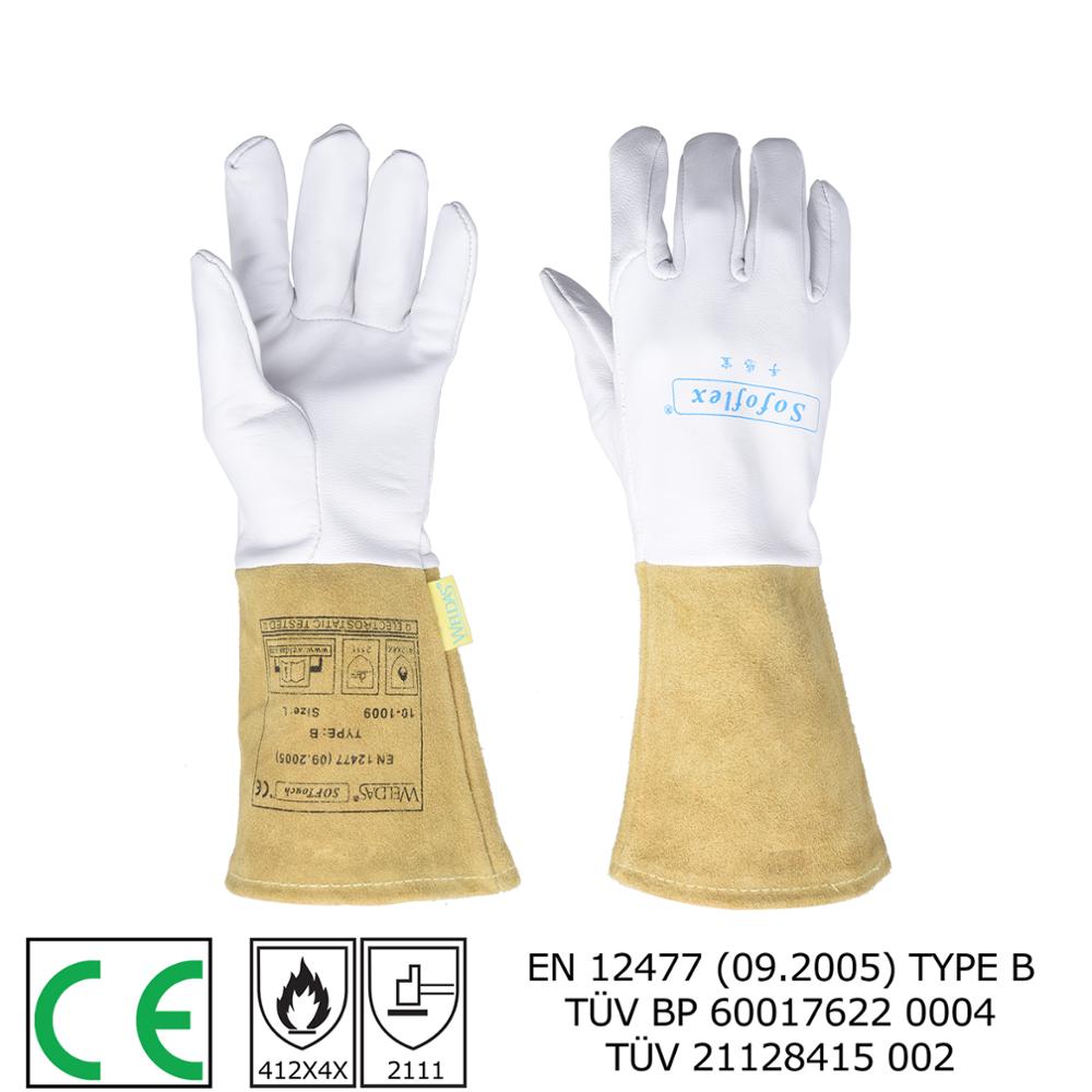 Paar Tig Lassen Handschoenen 34Cm (13.4 ") geitenleer Palm Koeienhuid Manchet Zachte Gevoelige Handschoenen Ce Gecertificeerd Weldas Hoge Kwaliteit
