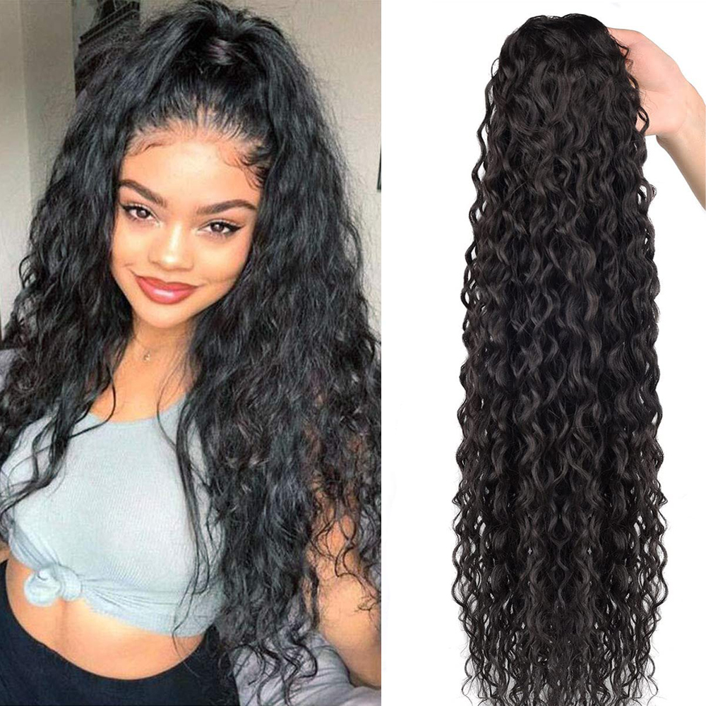 Diep Water Wave Trekkoord Paardenstaart 100% Echt Menselijk Haar Extensions Braziliaanse Natuurlijke Haarstukje Met Clip Ins Remy Paardenstaart