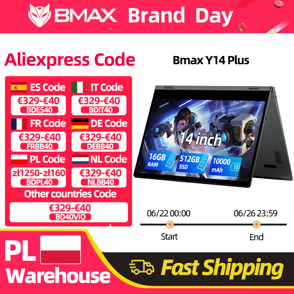 BMAX Y14 Plus Laptop 14 inch Notebook Windows 11 16GB RAM 512GB SSD 1920*1080 IPS LCD Intel N150 laptop Computer USB Type-C