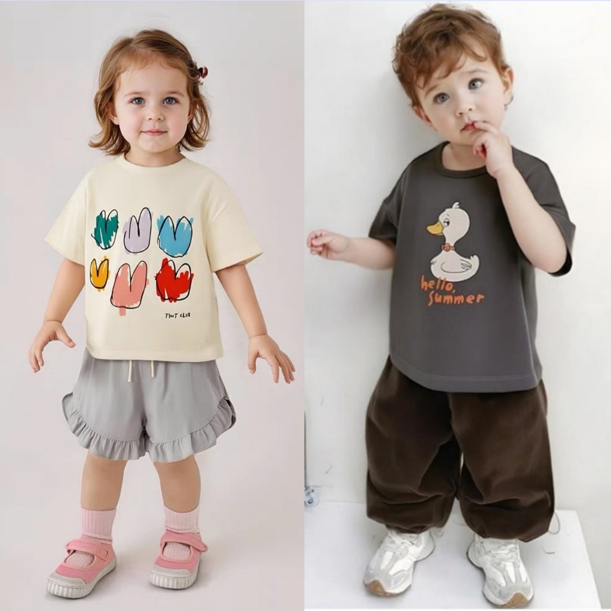 New Summer Baby Kids T-shirts Cartoon Printed Boys Short Sleeve Tees Cute Baby Girls Cotton Loose Tees Children Casual Clothes