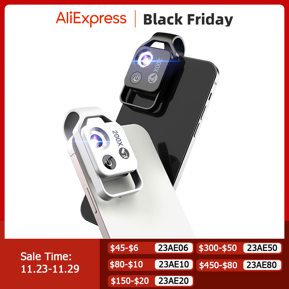APEXEL 200X デジタル顕微鏡レンズ CPL モバイル LED ライトガイドマイクロポケットマクロレンズ iPhone Samsung すべてのスマートフォン用