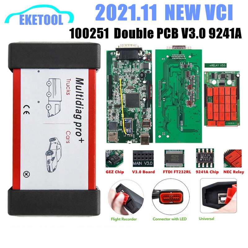 10 pz/lotto Multidiag Pro 2021.11 Reale 9241A V3.0 Bianco/Rosso NEC Relè Doppio PCB Bluetooth Auto Camion OBD2 Scanner Diagnostico