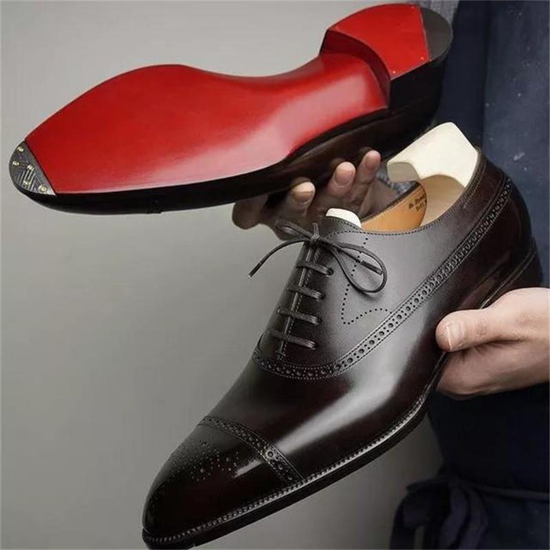 Oxfords hommes chaussures semelle rouge mode affaires décontracté fête Banquet quotidien rétro sculpté à lacets richelieu chaussures habillées