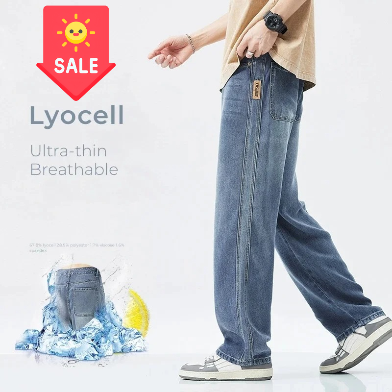 Jeans stretch pour hommes, nouveau tissu en lyocell 2024, pantalon large et ample de haute qualité, taille élastique, denim décontracté, streetwear