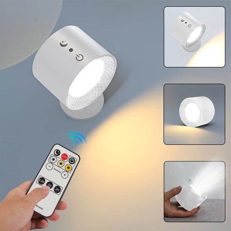 Lámpara Led de pared de doble cabezal con Control remoto táctil, luz nocturna portátil inalámbrica con recarga USB giratoria 360 para lectura de dormitorio
