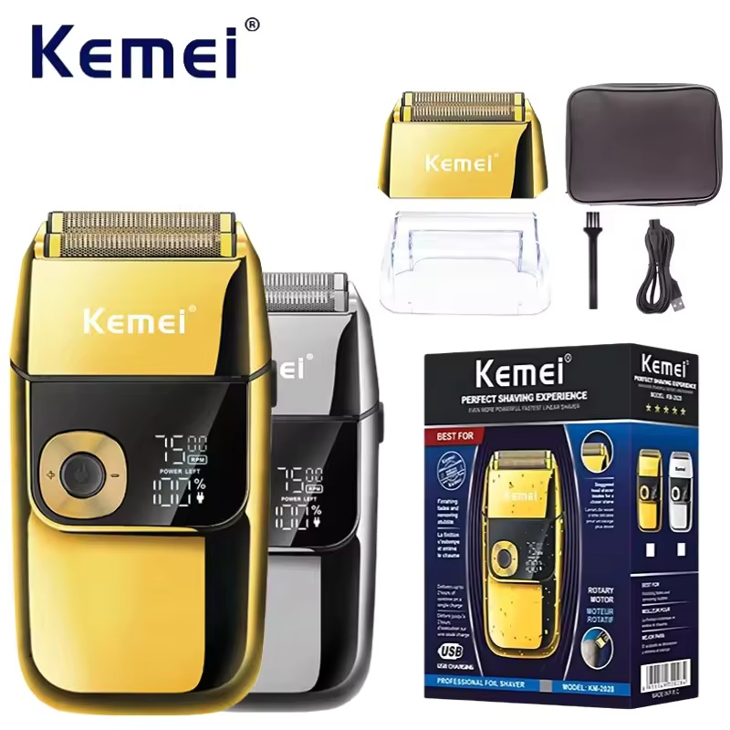 Kemei ひげトリマープロフェッショナルフェイスシェーバー 3 速度調整可能なヘアカットマシン LCD ディスプレイひげシェーバー男性用 KM-2028
