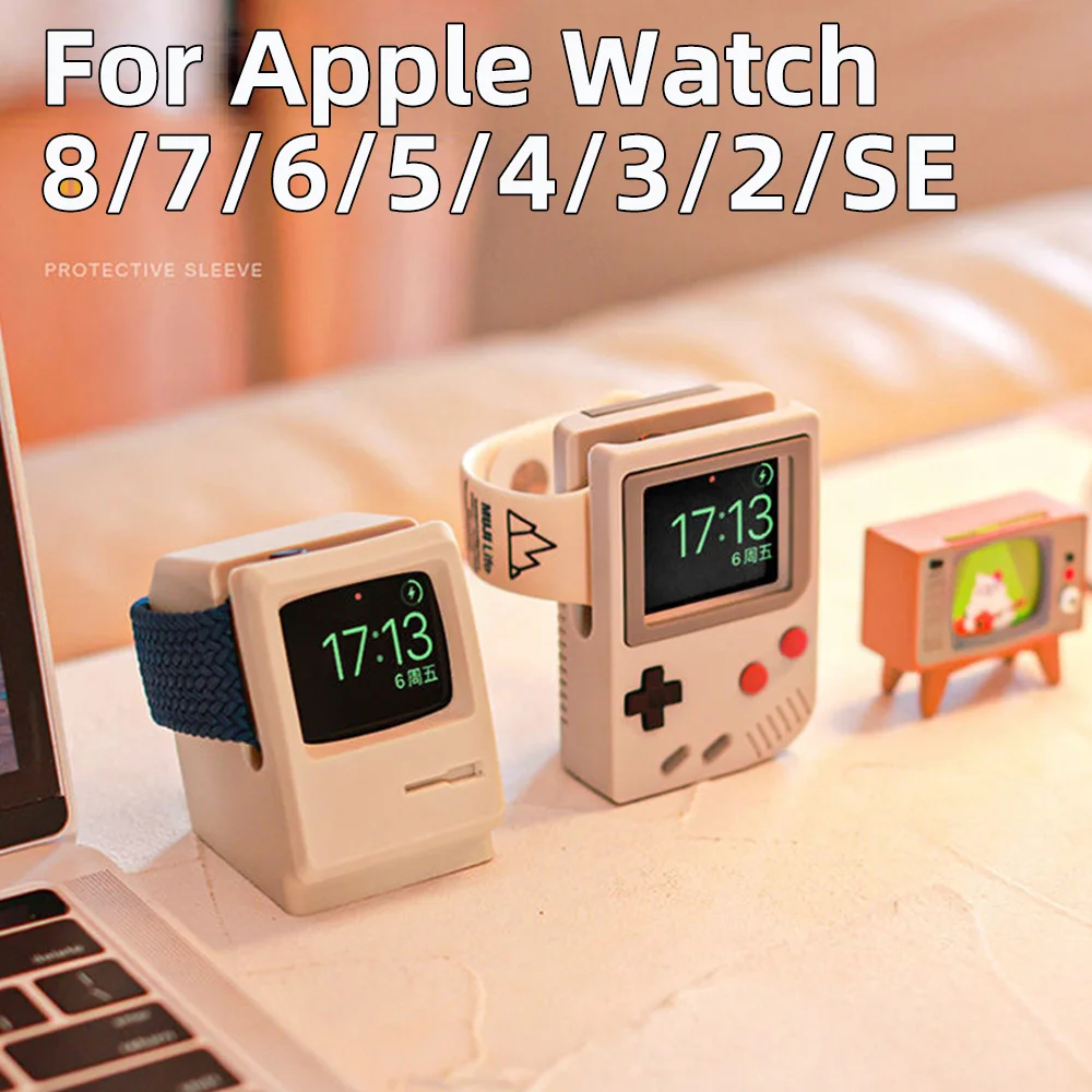 Máy Tính Để Bàn Giá Đỡ Dành Cho Đồng Hồ Apple Đế Sạc Retro Máy Tính Hoa Văn Đế Sạc Dành Cho IWatch 8 7 6 5 4 3 2 SE Silicon Dock