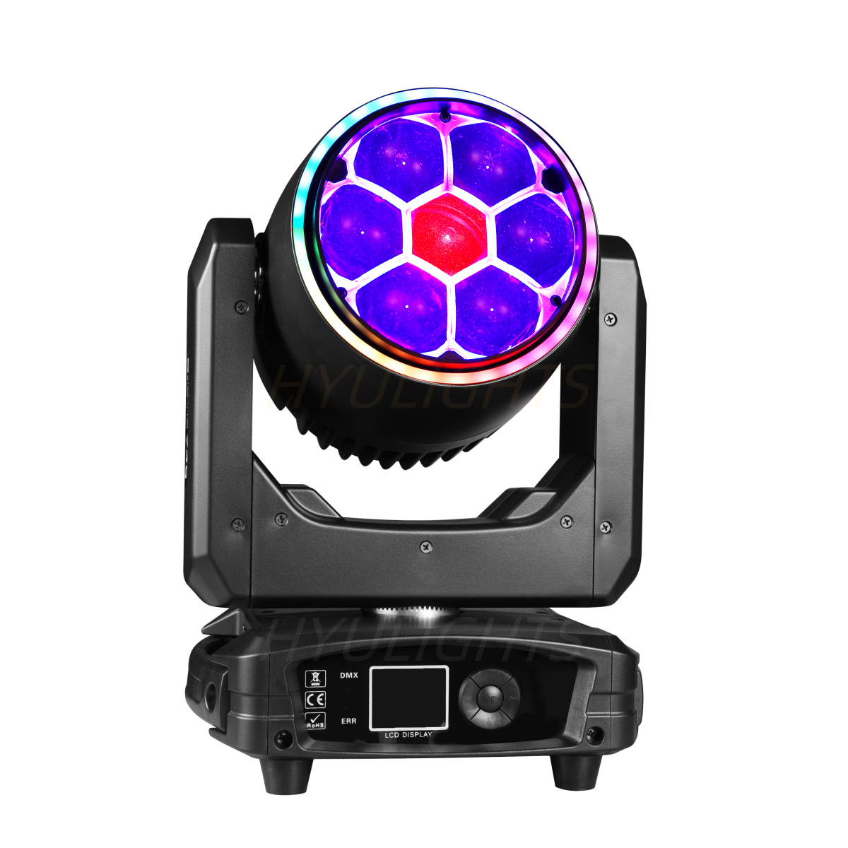 7x40W Bee Eye Beam Wash Halo Effect LED Moving Head 300W RGBW 4in1 DJ Podiumverlichtingseffecten
