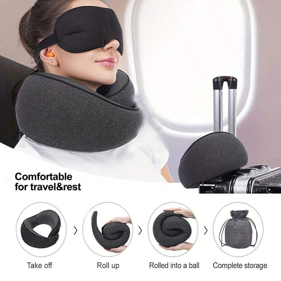 Almohada de viaje de espuma viscoelástica pura, funda cómoda y transpirable, lavable a máquina, Kit de viaje para avión con lujo, 1 unidad