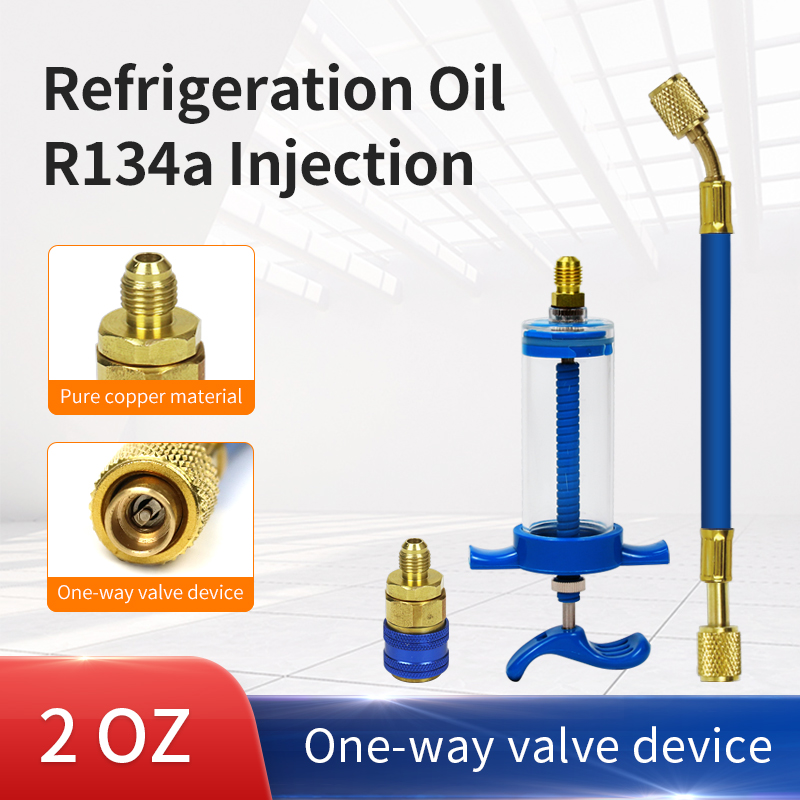 Auto A/C Olie/Kleurstof Injector 50ml met R134a Low Side Snelkoppeling Adapter 1/4 Airconditioning Handmatige Olieman Injector Reparatiegereedschap