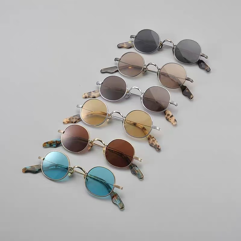 Retro-Sonnenbrille aus reinem Titan mit kleinem rundem Rahmen für Damenmode, ultraleichter Sonnenschutz, UV400-Fahrsonnenbrille für Herren
