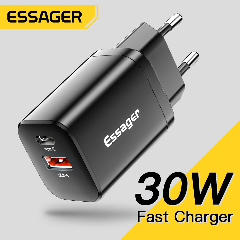 Essager USB tipo C cargador rápido 30W QC PD 3,0 Mini adaptador portátil de doble puerto para IPhone 16 15 14 IPad Xiaomi cargadores de pared rápidos