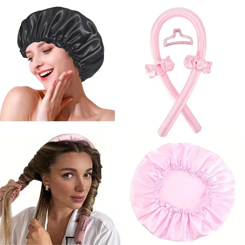 2 Stuks Warmtevrije Haarkrulspeld Satijn Zijde Slaapmuts Set Headwrap Voor Natuurlijk Krullend Haar Lang Haarverzorging Golf Slapen Curling tool