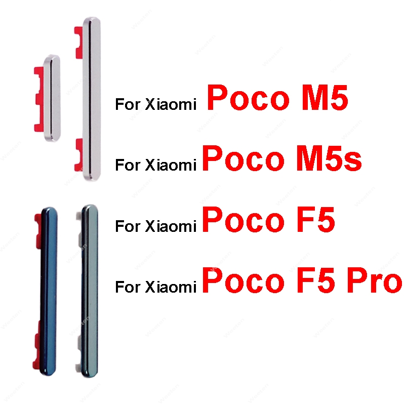 Power Volume Control Buttons For Xiaomi Poco M5 M5s F5 Pro On Off Power Volume Audio Small Side Keys Repair Parts
