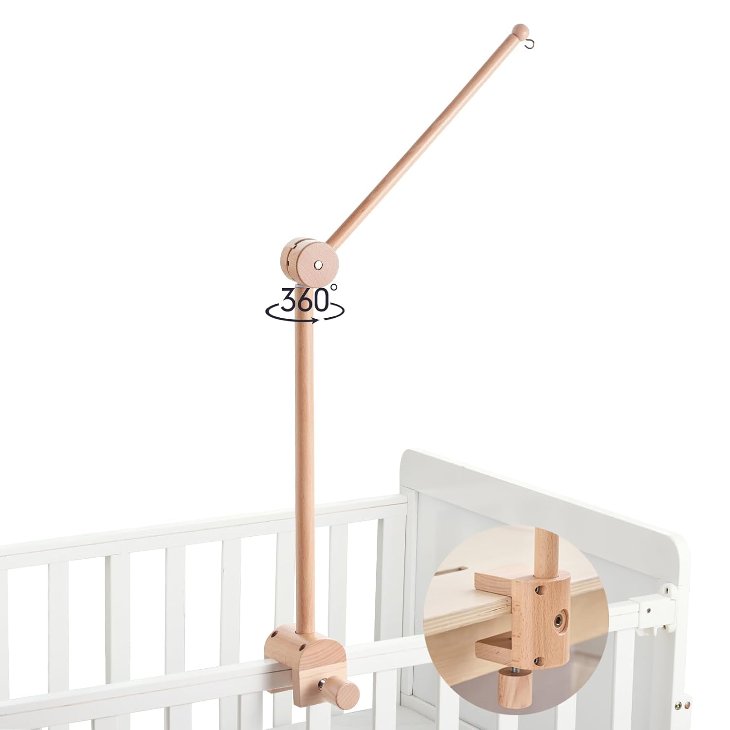 360° Rotating Crib Mobile Arm,Wooden Universal Swivel Baby Mobile Hanger Spins 360° Mobile Arm for Crib,Wooden Safety Design