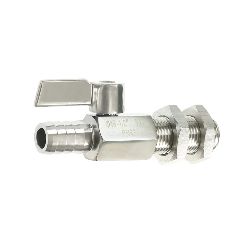 304 Tubo in acciaio inossidabile Barb Mini valvola a sfera Grado sanitario 7mm 8mm 10mm 12mm Gas Acqua Tubo olio Giunto Micro-valvola Serbatoio di pesce