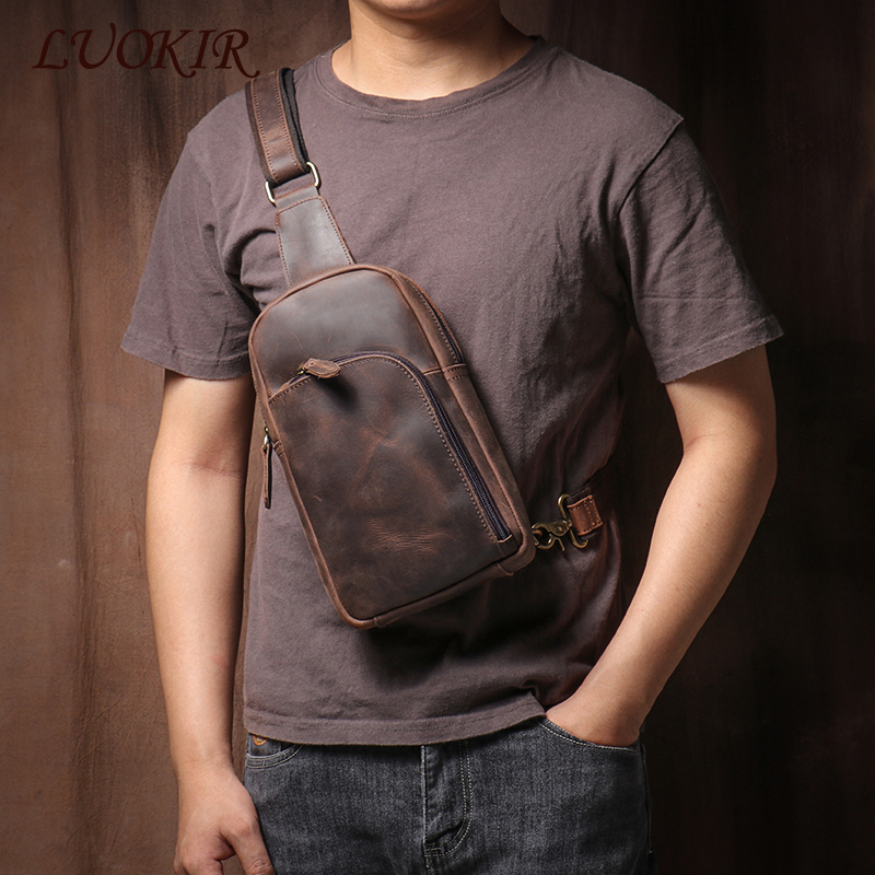 Luokir กระเป๋าสะพายหลังแนวสปอร์ตกระเป๋าสะพายไหล่สายหนังแท้กระเป๋าคาดหน้าอกม้าแนววินเทจคุณภาพสูงกระเป๋าเอกสารสะพายพาดลำตัว