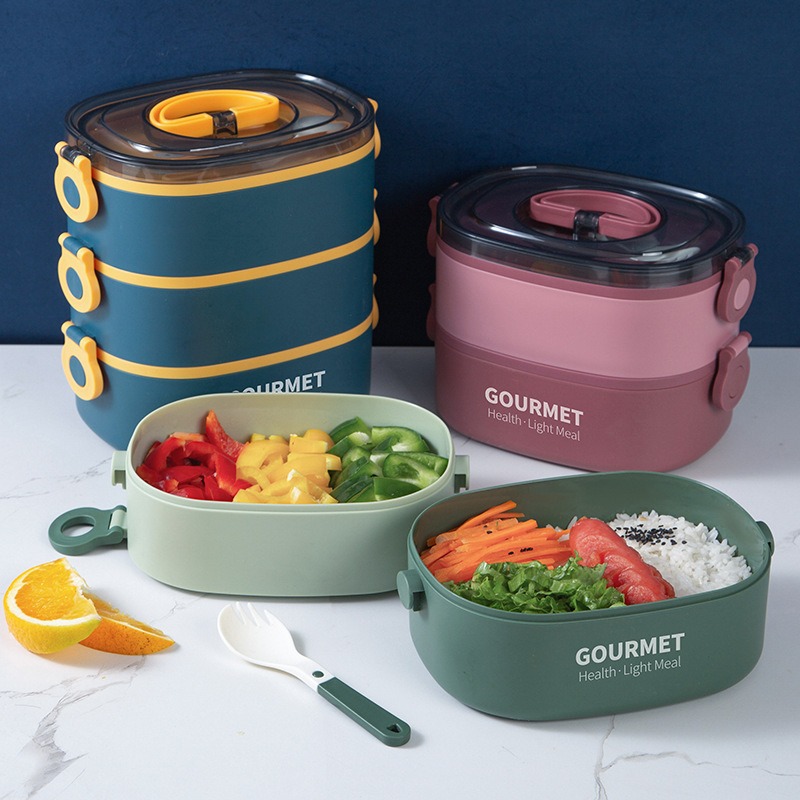 Fiambrera Bento Box, contenedor de comida apilable de 3 capas, caja bento portátil de gran capacidad a prueba de fugas, caja bento segura para microondas