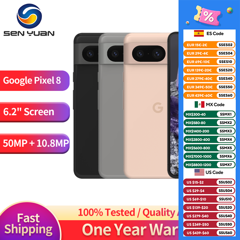 Google Pixel 8 5G 6.2" OLED 8GB RAM 128GB 256GB ROM NFC Google Tensor G3 Octa Core Android Smartphone pixel 8 pixel8 cell Phone